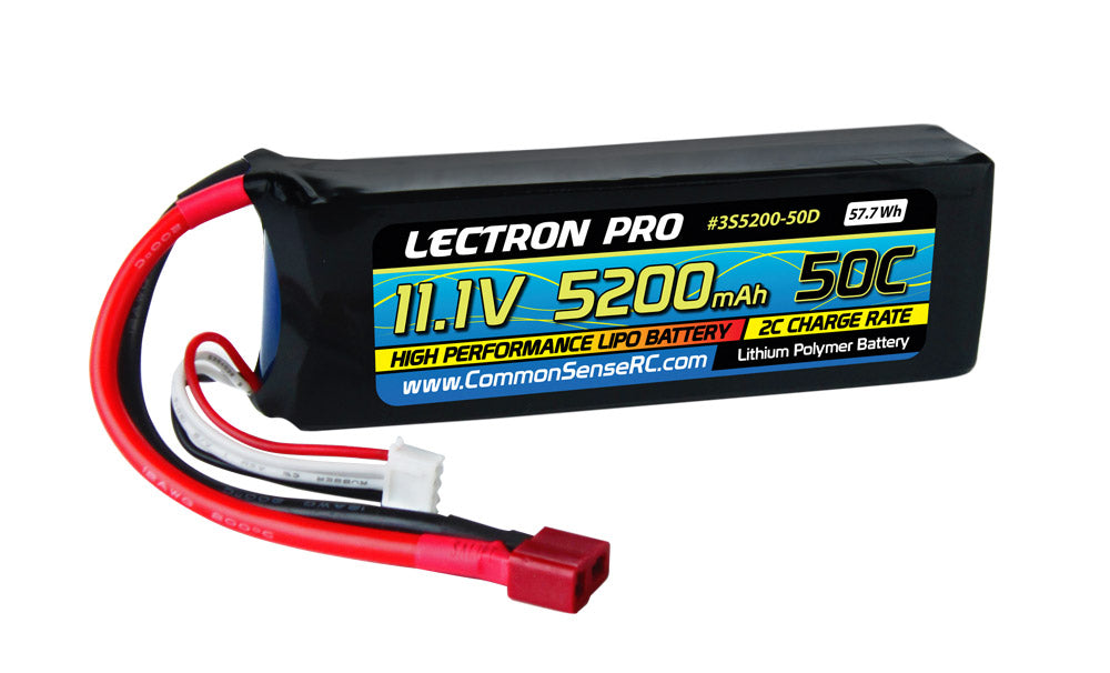 Lectron Pro 11.1V 5200mAh 50C Lipo Battery with Deans (3S5200-50D)