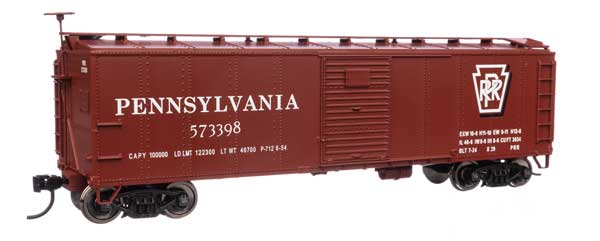 Watlhers 40' Early X29 Boxcar - Pennsylvania Railroad #573398 Shadow Keystone (Tuscan, white) (910-40973)