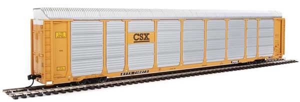 Walthers 89' Thrall Enclosed Tri-Level Auto Carrier - Ready to Run -- CSX Rack ETTX Flat #T8782/710273 (yellow, black, silver) (920-101424