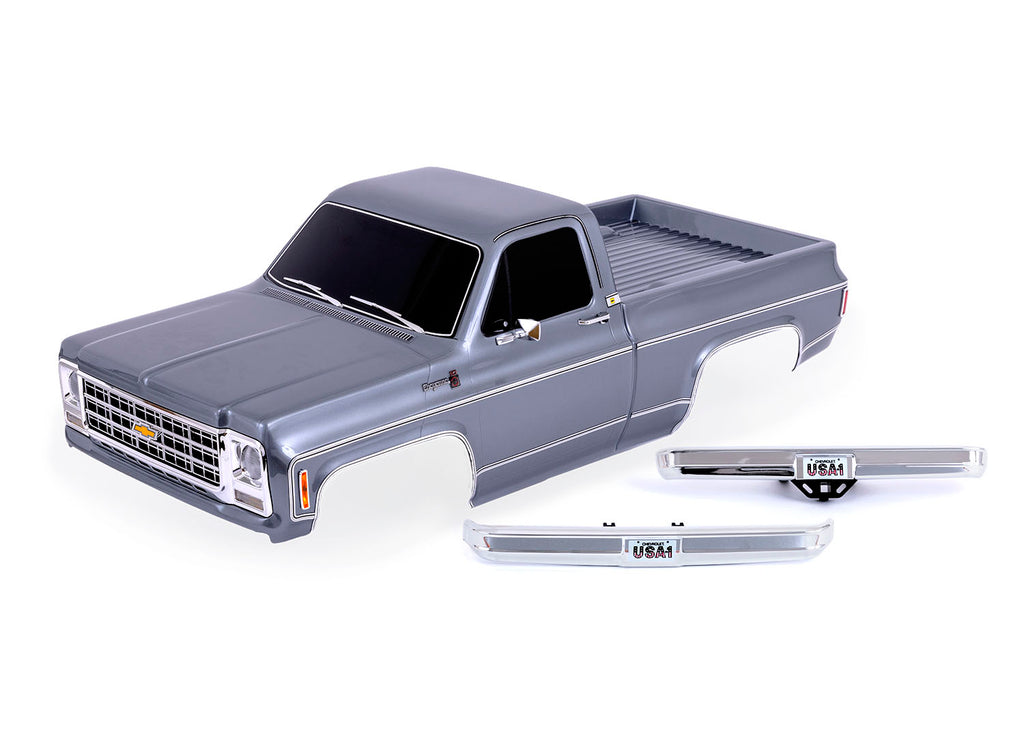 Traxxas TRX-4 '79 Chevrolet K10 Pick Up Pre-Painted Body Set (Silver) w/Clipless Mounts & Chrome Bumpers TRA9212-Silver)