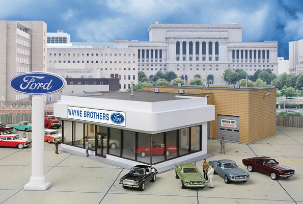 Walthers Wayne Bros. Ford Dealership -- Kit - 8-7/8 x 12-1/8 x 3-7/8" 22.5 (933-3483)