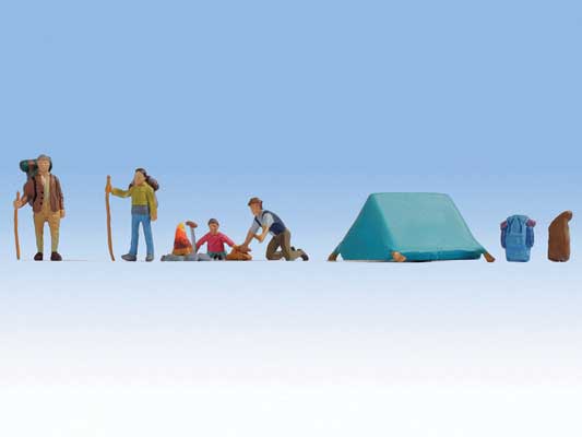 Walthers Hikers and Campers -- 4 Campers, Tent & Acessories (949-6081)