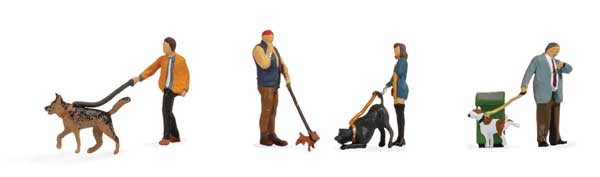 Walthers People with Dogs -- 4 of Each with 1 Garbage Can (949-6082)