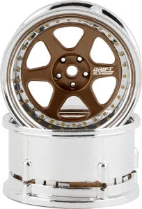 DS Racing Drift Element 6 Spoke Drift Wheels (Bronze & Chrome w/Gold Rivets) (DSC-DE-222)