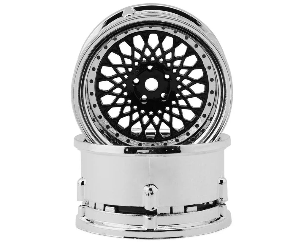 DS Racing Element Mesh Drift Wheels (Black w/Chrome Lip & Black Rivets) (2) (DSC-DE-314)