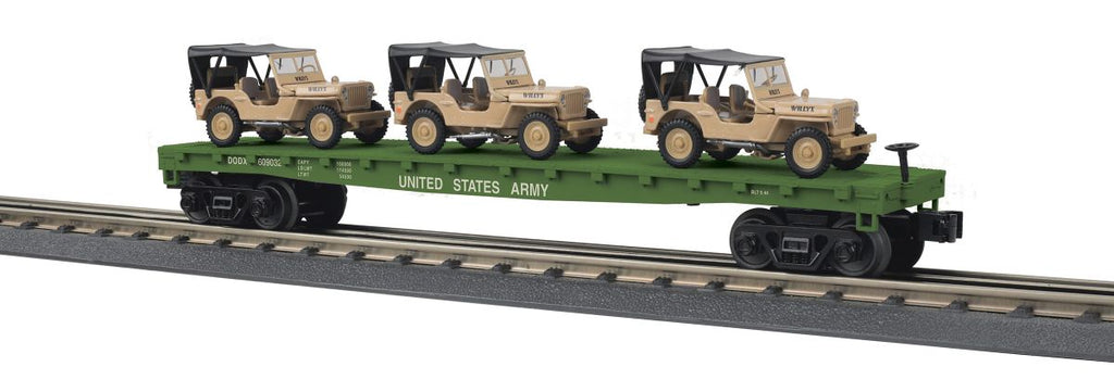MTH O US Army Flatcar w/(3) Willys Jeeps/Desert (MTH3076887)