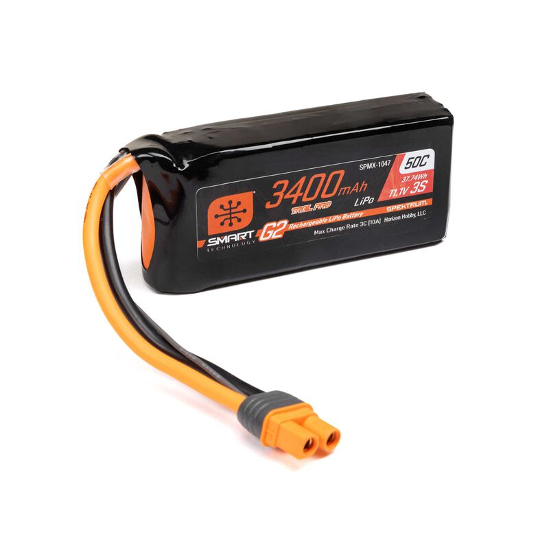 Spektrum 11.1V 3400mAh 3S 50C Smart G2 Trail Pro LiPo Battery: IC3 (SPMX-1047)