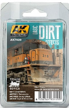 AK Interactive Train Series: Basic Dirt Effects Weathering Enamel Paint Set (3 Colors) 35ml Bottles (AKI7020)