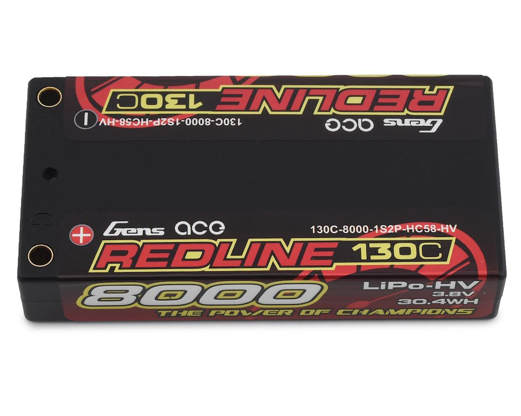 Gens Ace Redline 1S LiHV LiPo Shorty Battery 130C w/4mm Bullets (3.8V/8000mAh) (GEA80001S13D4)