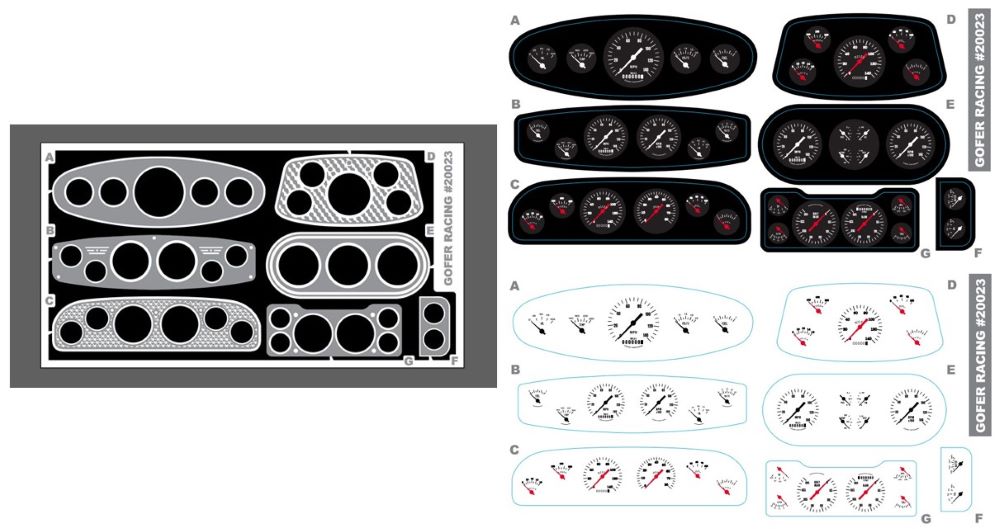 Gofer Racing 1/24-1/25 Custom Instrument Panel w/Black & White Gauges (GOF20023)