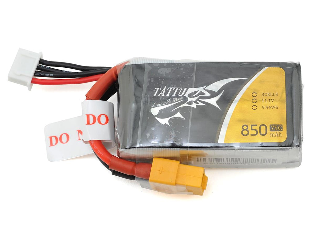 Tattu 3S LiPo Battery 75C (11.1V/850mAh) w/XT-60 Connector (TAT850-111-75C)