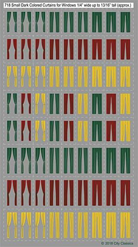 WALTHERS Dark-Colored Curtains - Window Dressings -- For Windows 1/4" x up to 13/16" .6 x 2.1cm pkg(70) (green, red, yellow) (195-718)