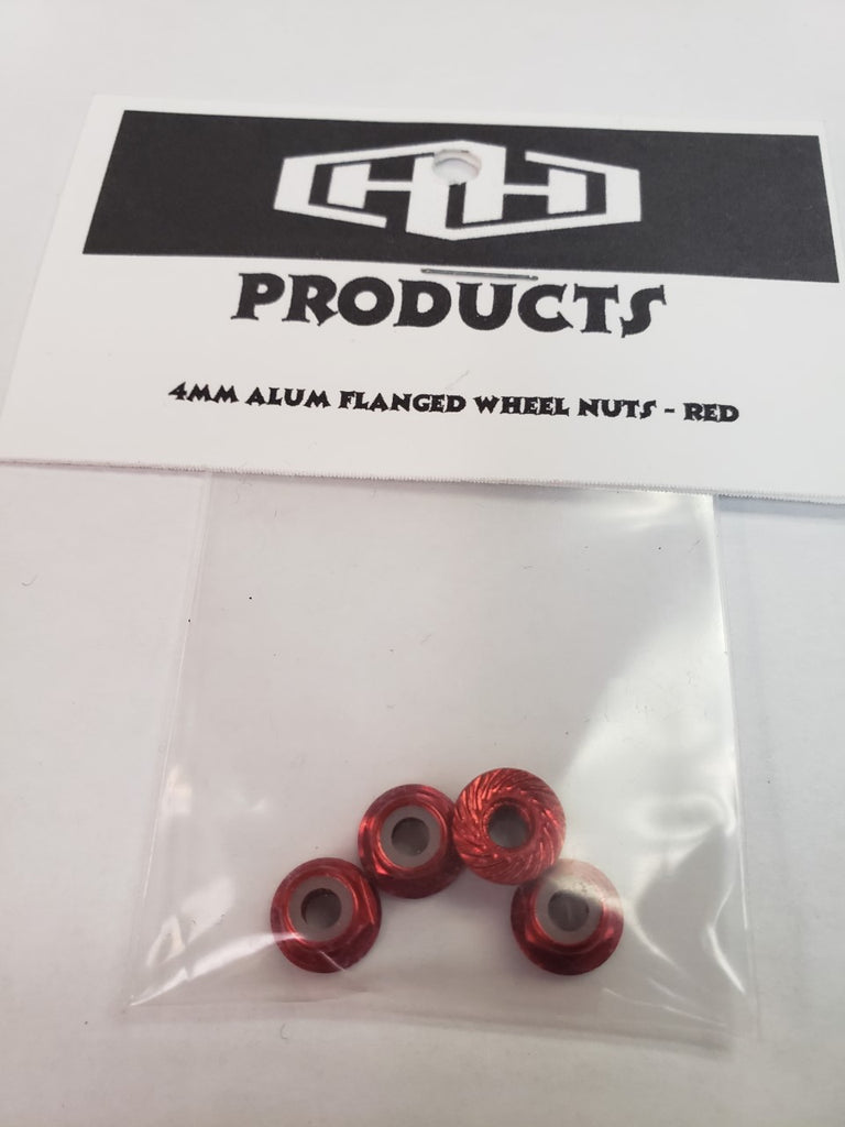 Hamilton Hobbies 4MM Flanged Nylon Locking Nut (Aluminum, Red-anodized, Serrated) (4) (HAM5491R)