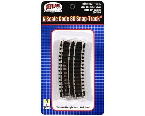 Atlas Railroad N Code 80 11" Radius 1/2 Curve (6) (ATL2521)