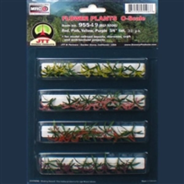 JTT Scenery Flower Plants: Red, Pink, Yellow, Purple 30/pk – 3/4in – O Scale (JTT95549)