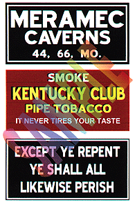 Blair Barn Sign Decals -- Set #4 - Meramac Caverns, Except Ye Repent, Kentucky Club   (184-2253)