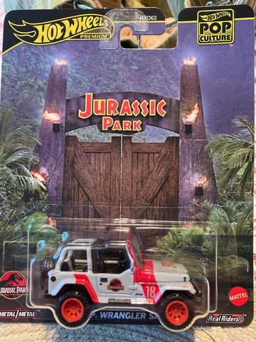 1992 jeep wrangler sahara gray with red stripes "jurassic park" (1993) movie "pop culture" series diecast model car by hot wheels