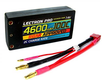 Common Sense RC 4600mAh 7.4v Shorty 2s Lipo Battery, 4mm Bullets   (2S4600-100B)