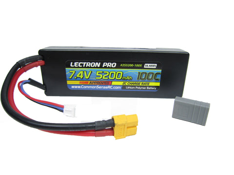 Common Sense RC Lectron Pro 7.4V 5200mAh 100C Lipo Battery with XT60 connector  + CSRC adapter for XT60 batteries to popular RC vehicles   (2S5200-100X)