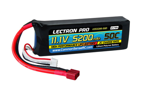 Lectron Pro 11.1V 5200mAh 50C Lipo Battery with Deans  (3S5200-50D)