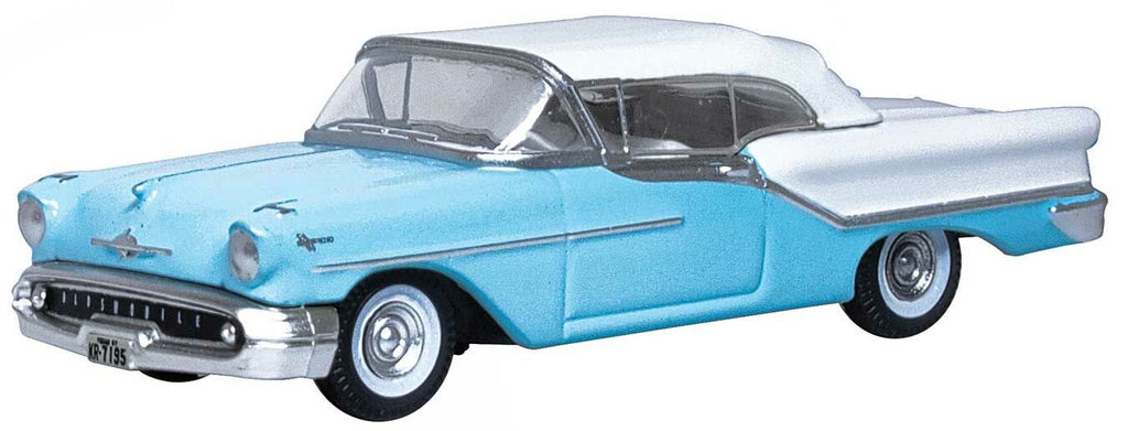 Oxford Diecast 1957 Oldsmobile 88 Convertible - Assembled -- Top Up (Banff Blue, Alcan White)   (553-87OC57002)