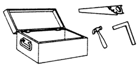 Scale Structures Wooden Tool Chest & Lid with Carpenter's 36" Saw, Claw Hammer, & Framing Square Set  (650-5181)