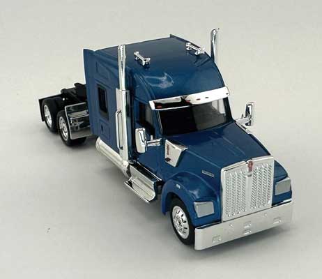 HO Logistics Kenworth 990 Stand-Up Sleeper-Cab Semi Tractor -- Metallic Blue   (734-990065)