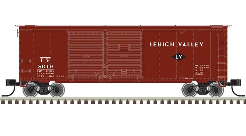 40' Double-Door Boxcar -Lehigh Valley #8019 (Boxcar Red, white)  (751-50006200)