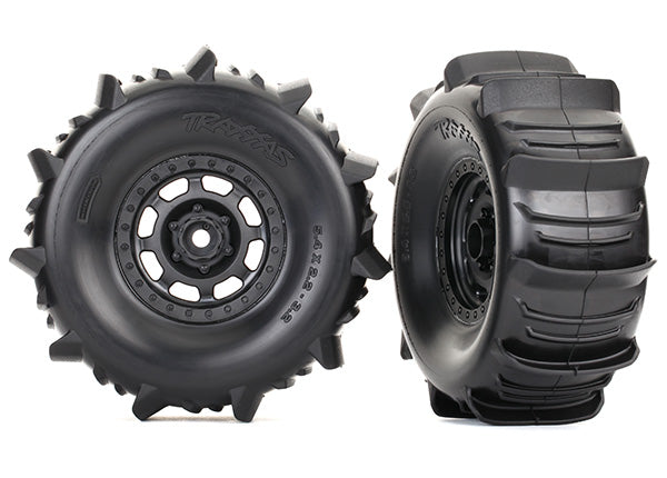 Desert Racer Black Wheels w/ Paddle Tires (2)   (TRA8475)