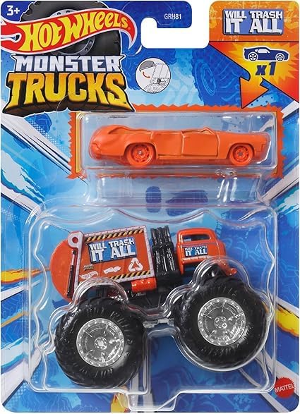 Hot Wheels Monster Trucks Will Trash it All + Bonus Car 2024 Diecast 1:64 Scale Toy