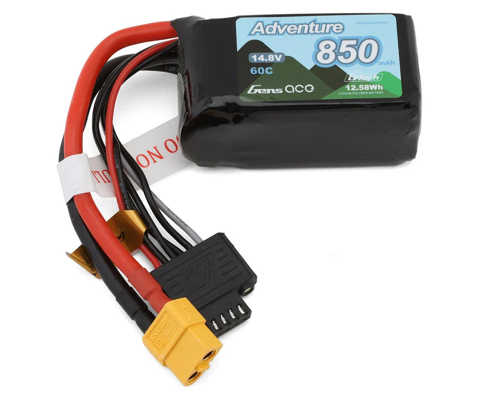 Gens Ace 4S 60C G-Tech Adventure LiPo Battery (14.8V/850mAh) w/XT60 Connector  (GEA8504S60X6GT)