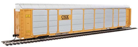 89' Thrall Enclosed Tri-Level Auto Carrier - Ready to Run -- CSX Rack ETTX Flat #T8782/710273 (yellow, black, silver)  (920-101424