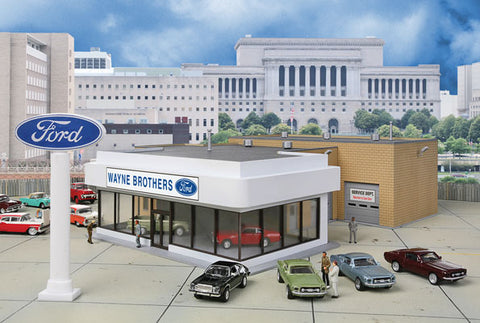 Walthers Wayne Bros. Ford Dealership -- Kit - 8-7/8 x 12-1/8 x 3-7/8" 22.5     (933-3483)