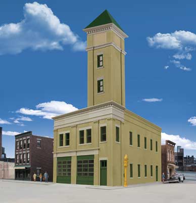 Walthers Two-Bay Fire Station -- Kit - 8 x 4-7/8 x 5-1/2" 20.3 x 12.4 x 14cm   (933-4022)