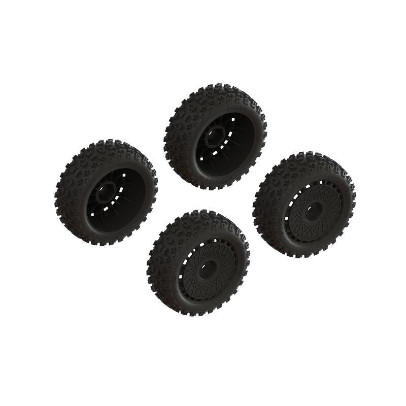 Arrma dBoots "2-HO" Pre-Mounted Tire Set (Black) (4)   (ARA550114)