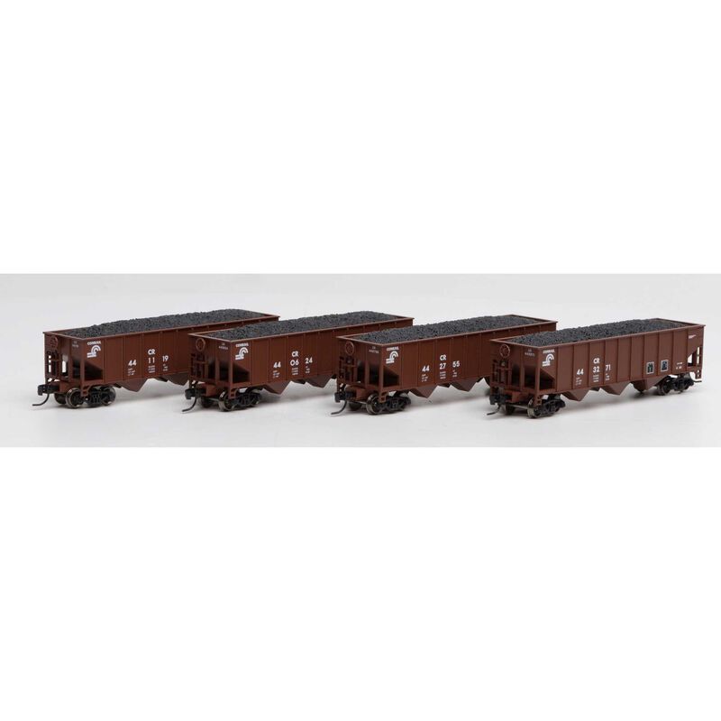 Athearn N 40' 3-Bay Ribbed Hopper w/Load, CR #2 (4)  (ATH25563)