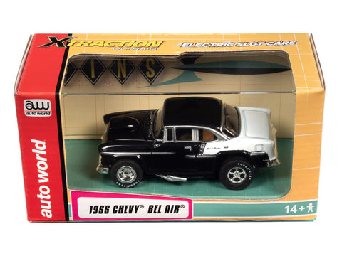 AUTO WORLD XTRACTION 1955 CHEVY BEL AIR (BLACK/WHITE) HO SLOT CAR (AWDCP7980)