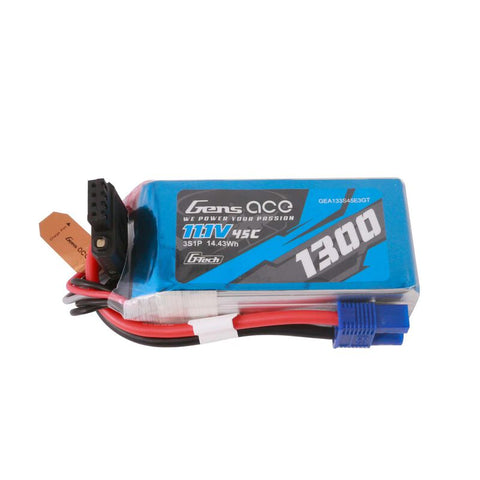 Gens Ace G-Tech Smart 3S LiPo Battery 45C (11.1V/1300mAh) w/EC3 Connector  (GEA133S45E3GT)