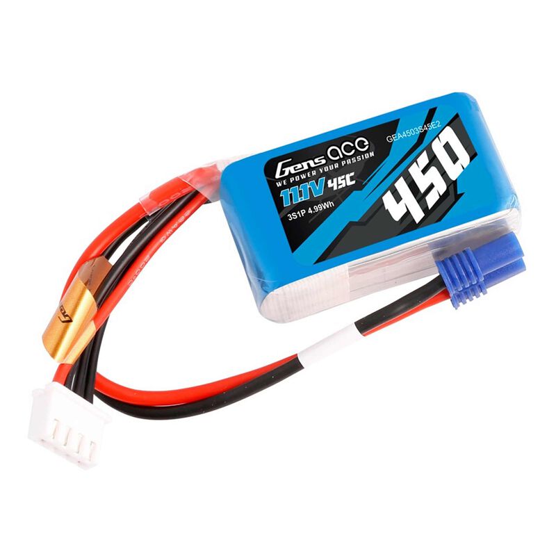 Gens Ace 3S LiPo Battery 45C (11.1V/450mAh) w/EC2 Connector   (GEA4503S45E2)
