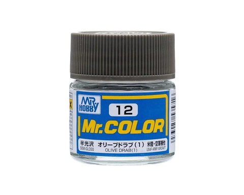 Mr. Hobby C12 Semi-Gloss Olive Drab Acrylic Hobby Paint (10ml)  (CUZC012)