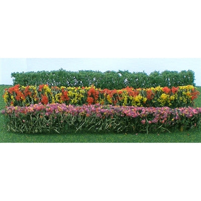 JTT FLOWER HEDGES 5" x 3/8" x 5/8" HO-scale, Green, Red, Yellow, and Pink, 8/pk   (JTT95510)
