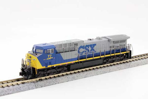 KATO GE AC4400CW Low Numberboards - Standard DC -- CSX #77 (YN1, gray, blue, yellow)   (KAT1767043)