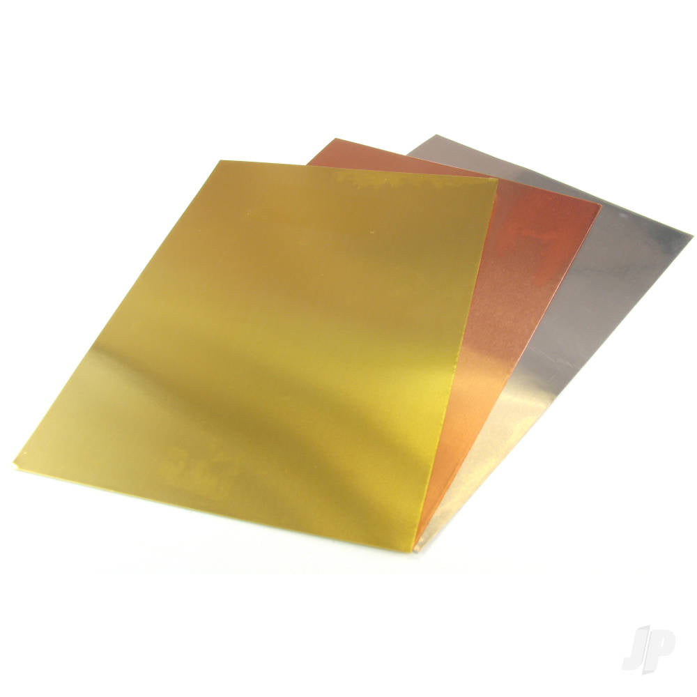 K&S .005in 5x7in Brass, Copper, Aluminium Foil Pack (3 pcs)   (K+S815058)