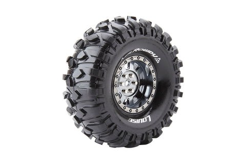 Louise R/C CR-Rowdy 1/10 1.9" Crawler Tires, 12mm Hex, Super Soft, Mounted on Black Chrome Rim, Front/Rear (2)   (LOULT3233VBC)