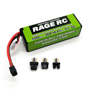 Rage 5300mAh 3S 11.1V 60C Hard Case LiPo Battery with Universal Connector EC3, XT60, T-PLUG    (RGRLP53003S60U)