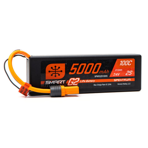 Spektrum RC 2S Smart G2 LiPo 100C Battery Pack (7.4V/5000mAh) w/IC5 Connector  (SPMX52S100H5)