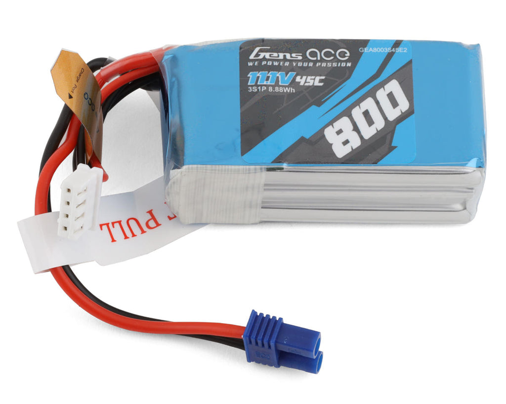 Gens Ace 3S LiPo Battery 45C (11.1V/800mAh) w/EC2 Connector   (GEA8003S45E2)