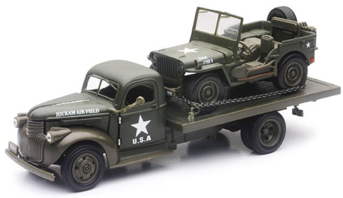 NRY1/32 1941 Chevrolet Military Flatbed Truck w/Willys Jeep (Die Cast) (NRY61053)