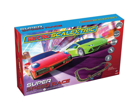 Scalextrics Micro Scalextric Super Speed Race Set - Lamborghini vs Porsc w/Porsche 911 Turbo & Lamborghini Huracan EVO Cars   (SSRG1178T)