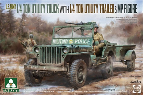 Takom 1/35 US Army 1/4-Ton Willys Jeep w/Trailer & MP Figure (TAO2126)